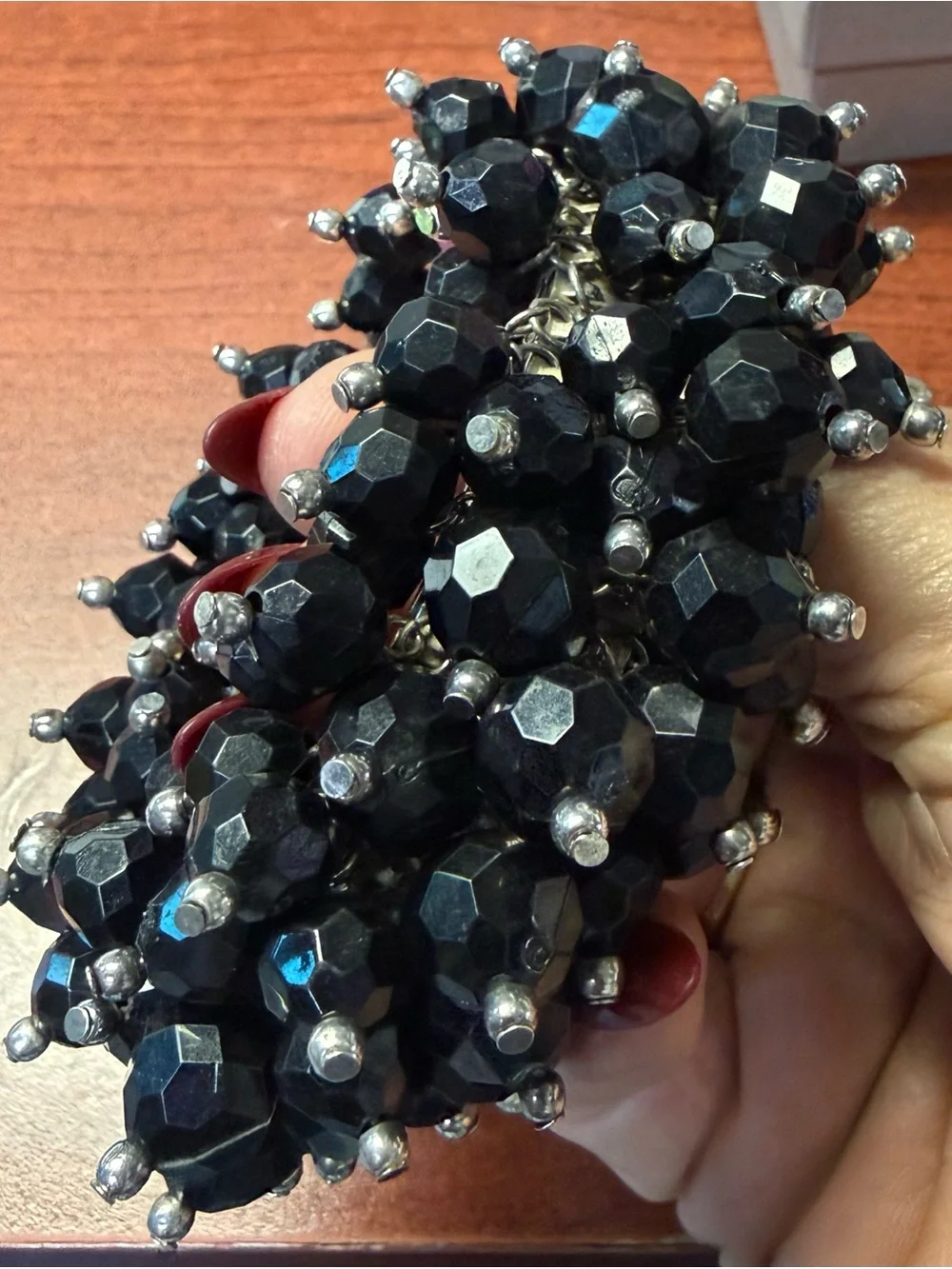 Black Crystal Beaded Cha-Cha Accordion Statement Bracelet